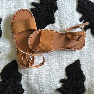Tan faux suede sandals with cork sides